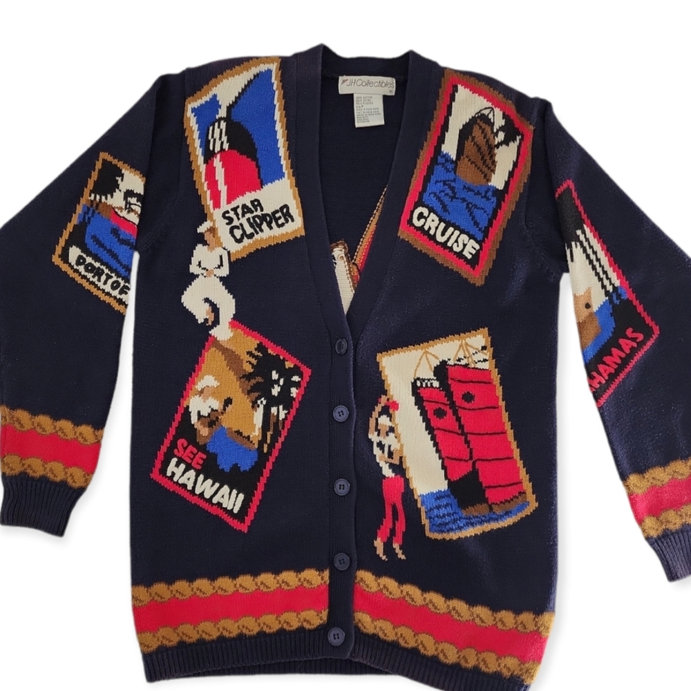 Vintage 90's Nautical Printed Cardigan small